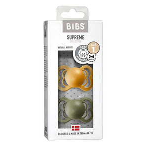 BIBS Supreme Sut - 2-Pak - Str. 1 - Silikone - Honey Bee/Olive